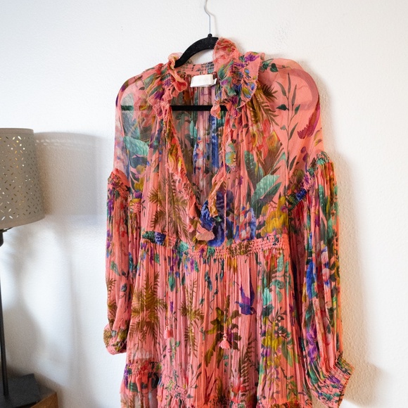 Zimmermann Tropicana Lantern Mini Dress Coral Floral - Picture 3 of 7